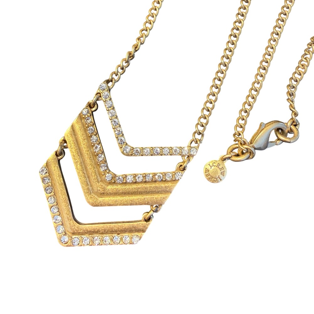 J. Crew Chevron Necklace Gold Tone Geometric Crystal Art Deco‎ Statement